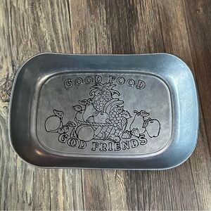 Wilton Armetale pewter bread tray GOOD FOOD GOOD FRIENDS serveware fruit